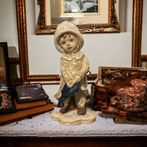 Vintage Seymour Mann Ceramic Figurines Boy in Raincoat w/Umbrella LUV-20 Japan